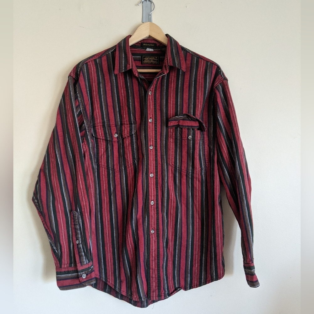 Eddie Bauer Red & Green Plaid Button-Down – Men’s L – 100% Thick Cotton